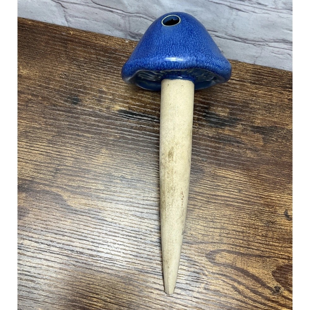 10" Ceramic Pottery Mushroom Stake Accent Ornament Statue With Watering Hole